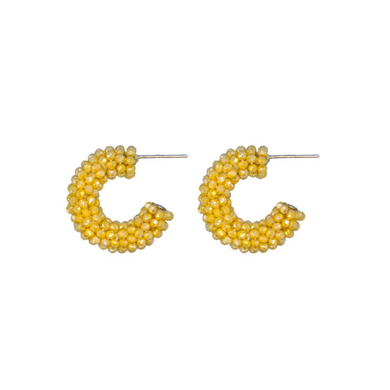Mini yellow beaded hoop earrings